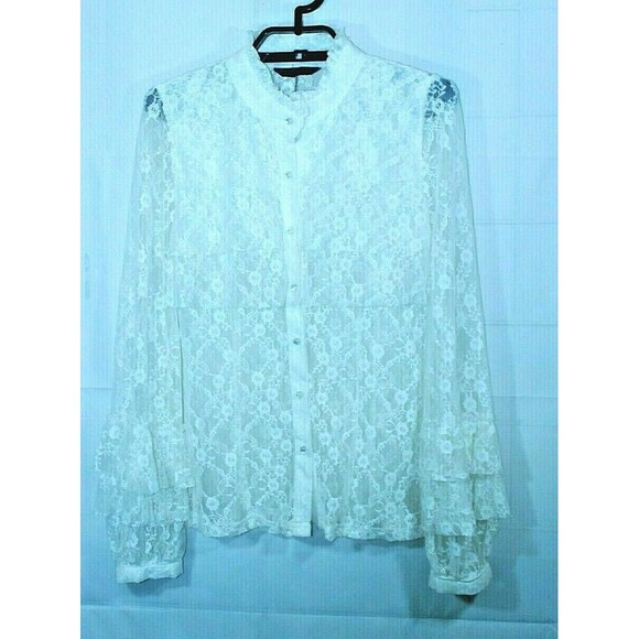 TOV Holy Blouse White Lace Top Shear Button Front Womens Size S - Picture 2 of 7